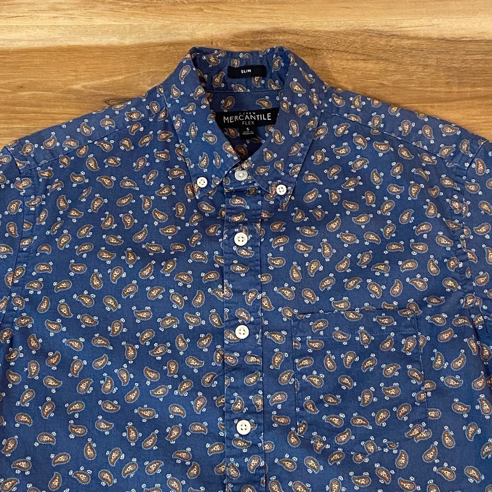 J Crew Shirt Mens Small Slim Fit Paisley Print Button Down Mercantile Flex